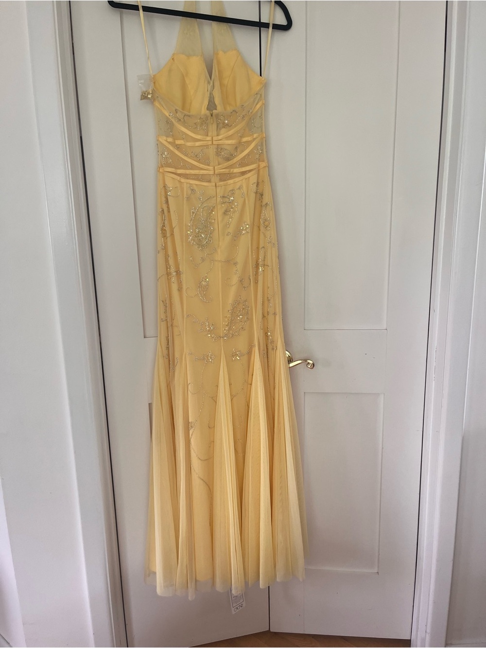 never worn! Cache Yellow Beaded Backless Halter Dress - Picture 6 of 7
